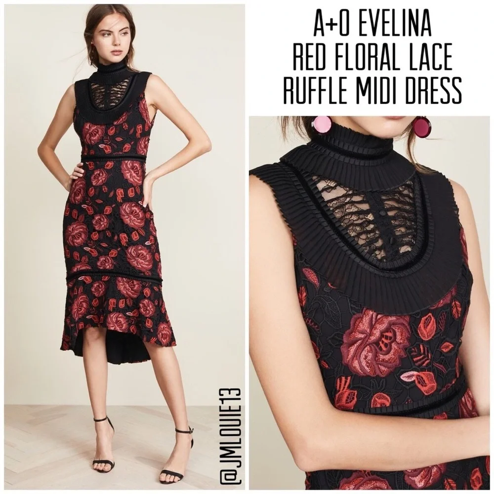Alice + Olivia “Evelina RuffleTrim” Sheath Midi Dress - Picture 2 of 4